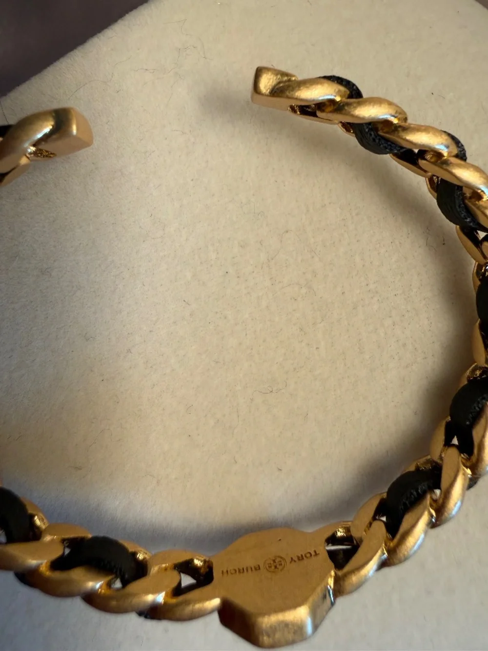 Tory Burch Black Leather and Gold cuff